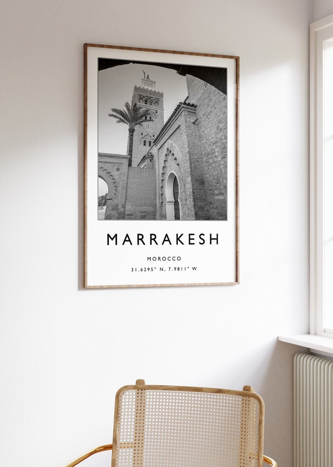 Marrakesh Morocco Black and White Mosque Minaret Photo Poster - Image 3