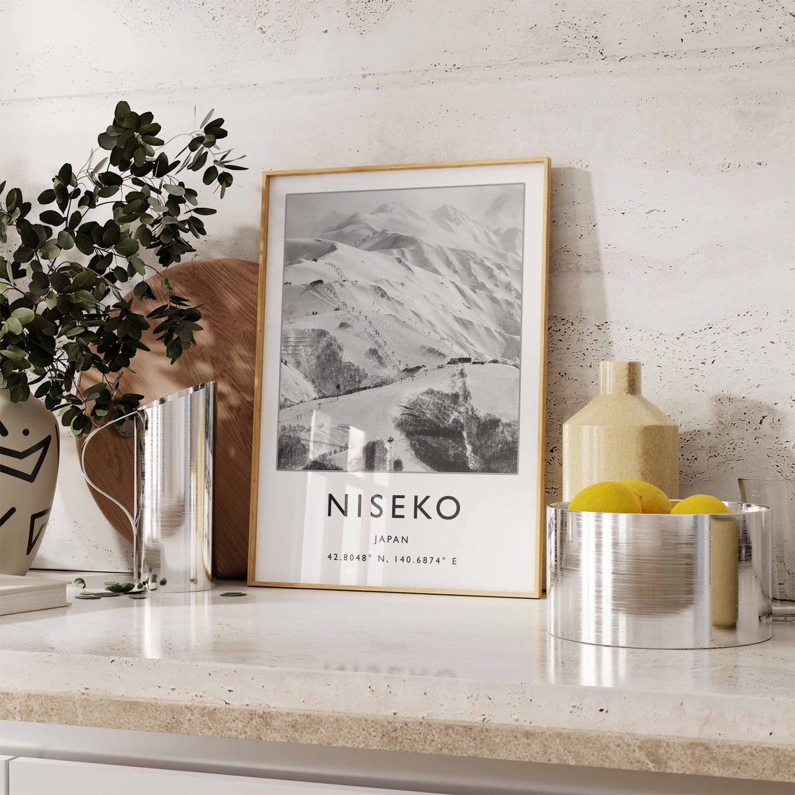 Niseko Japan Poster Black White Ski Slopes Photo Mountain Coordinates - Image 2