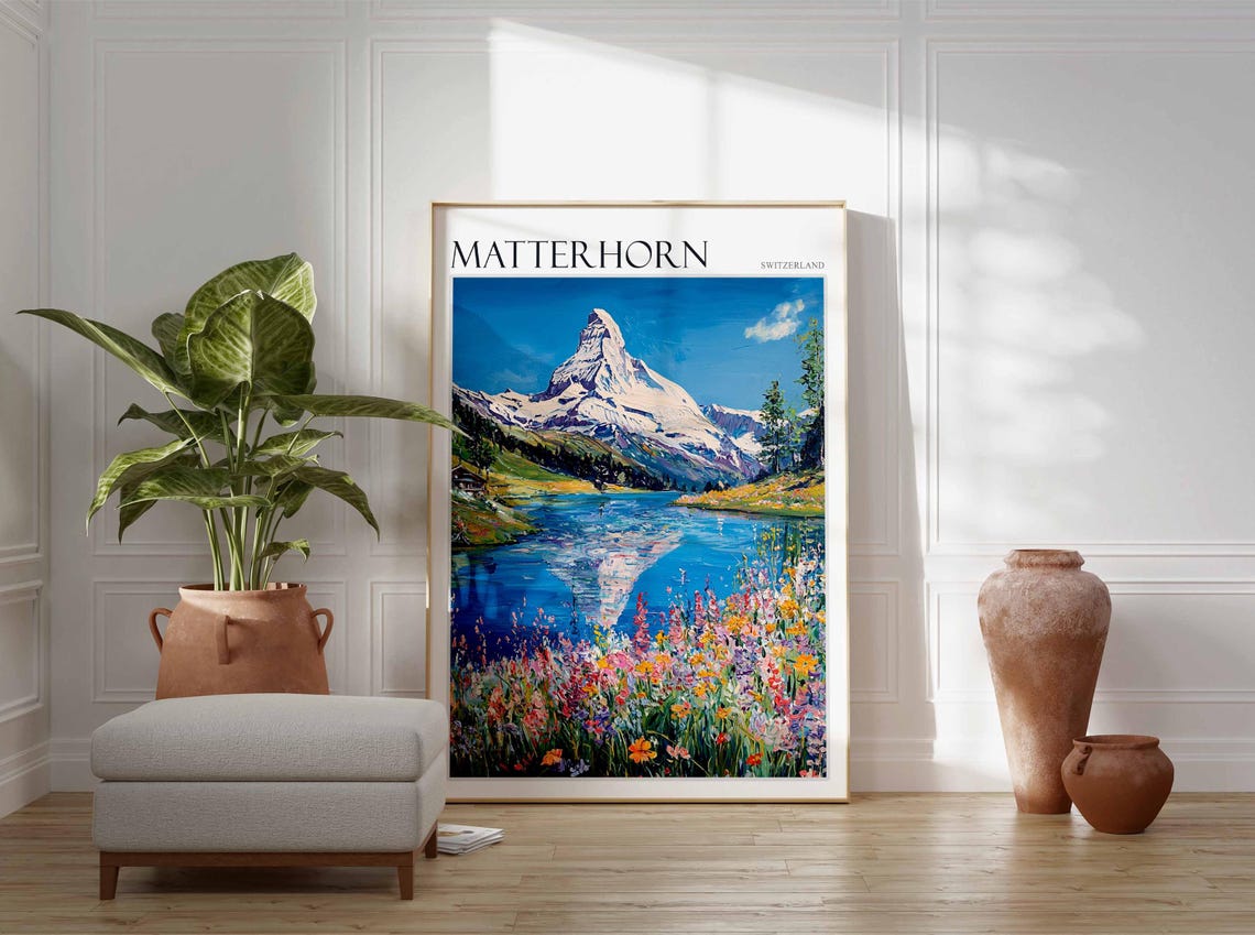 Matterhorn Poster Matterhorn Travel Print Swiss Decor Europe Travel Poster European Wall Art Switzerland Wall Art Mountain Poster - Image 3