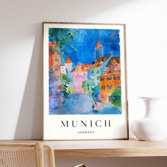 Munich Germany Colorful Dusk Street Historic Towers Art Poster