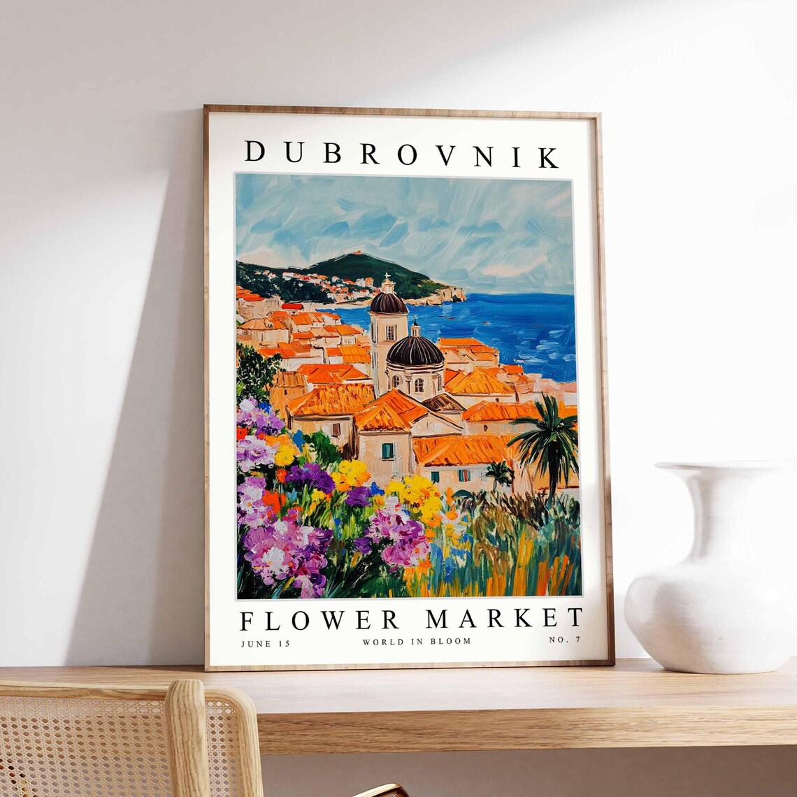 Dubrovnik Flower Market Church Domes Purple Iris Garden Poster