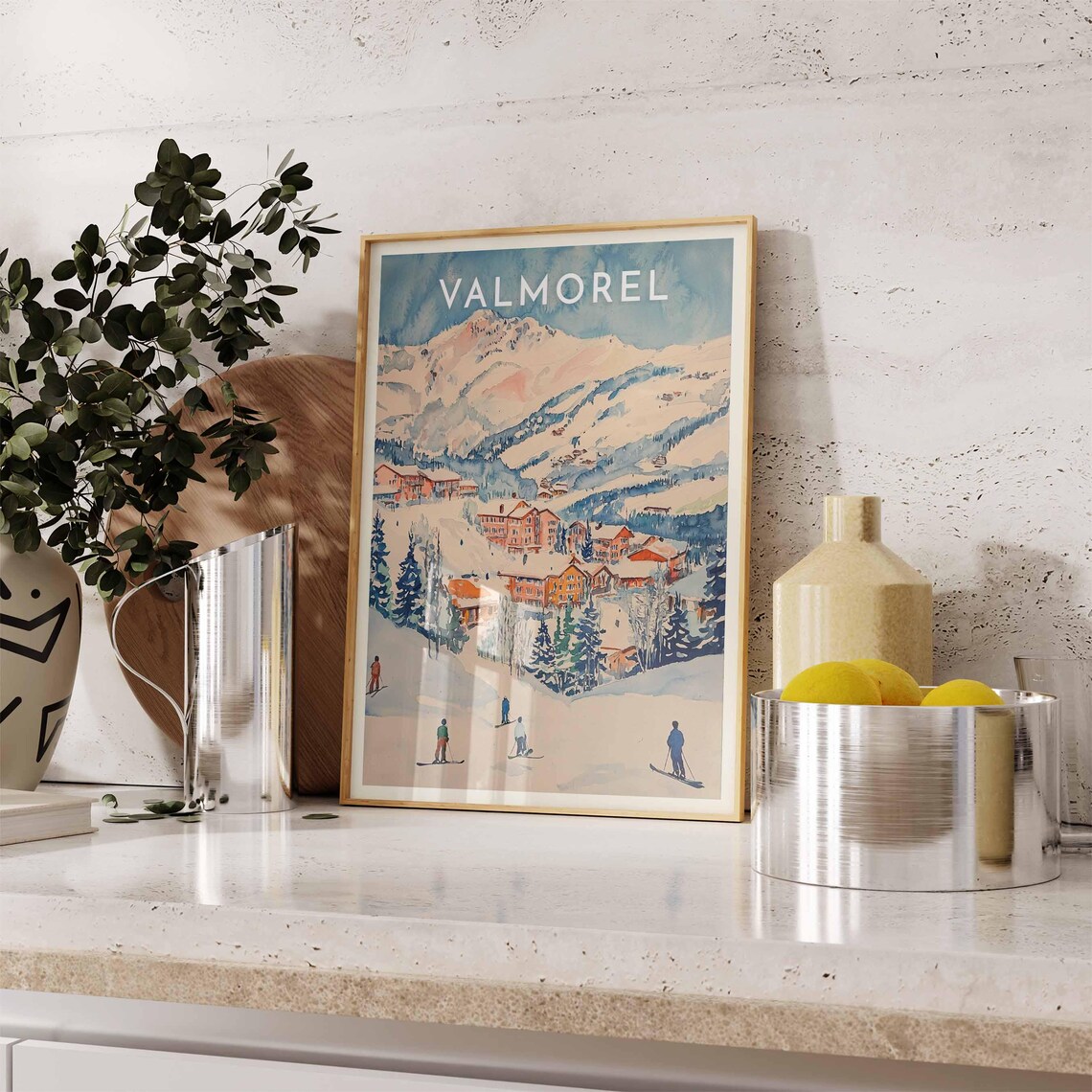 Valmorel France Watercolor Ski Slopes Village Winter Travel Poster - Image 2