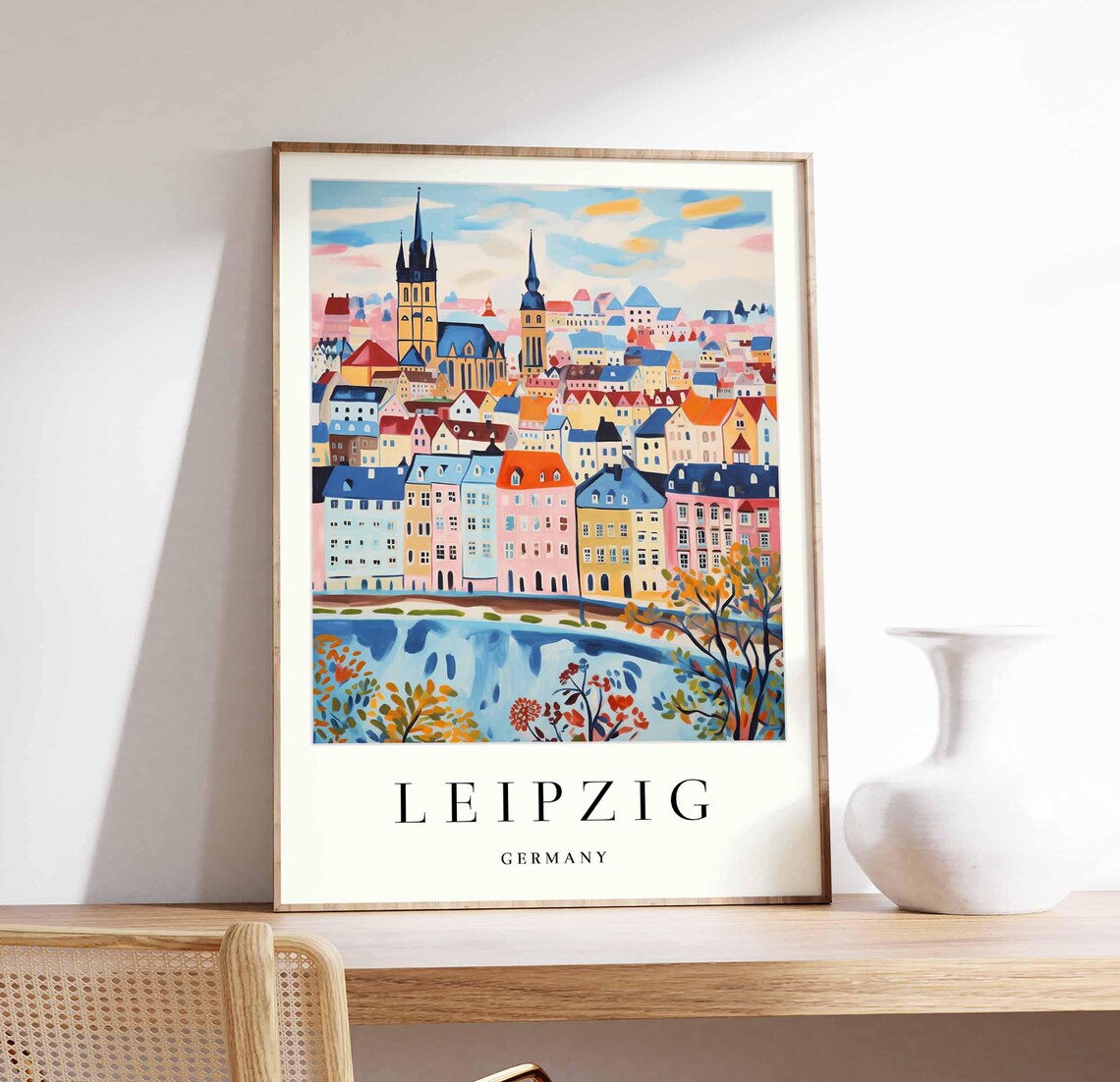 Leipzig Germany Colorful Old Town Cityscape Illustrated Travel Poster