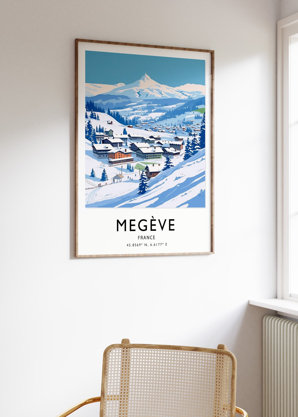 Megeve Alpine Ski Village Winter Panorama France Travel Poster - Image 3