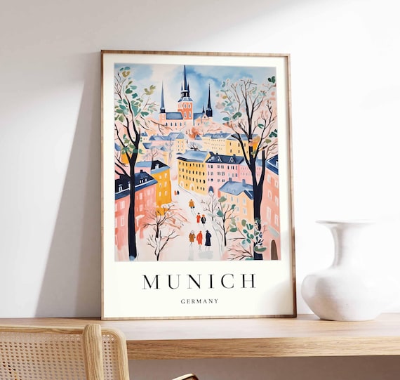 Munich Germany Watercolor Old Town Travel Cityscape Art Poster