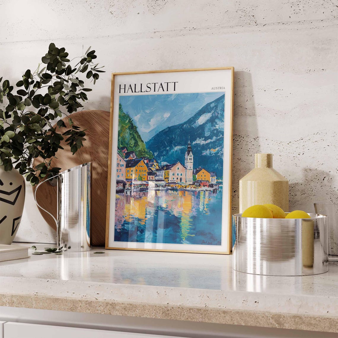 Hallstatt Austria Bold Waterfront Reflection Village Art Poster - Image 2
