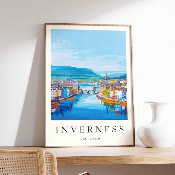 Inverness Scotland River Ness Bridges Cityscape Travel Poster