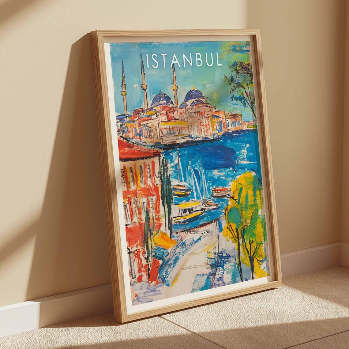 Istanbul Turkey Bold Brushwork Mosque Harbor Waterfront Travel Poster - Image 4