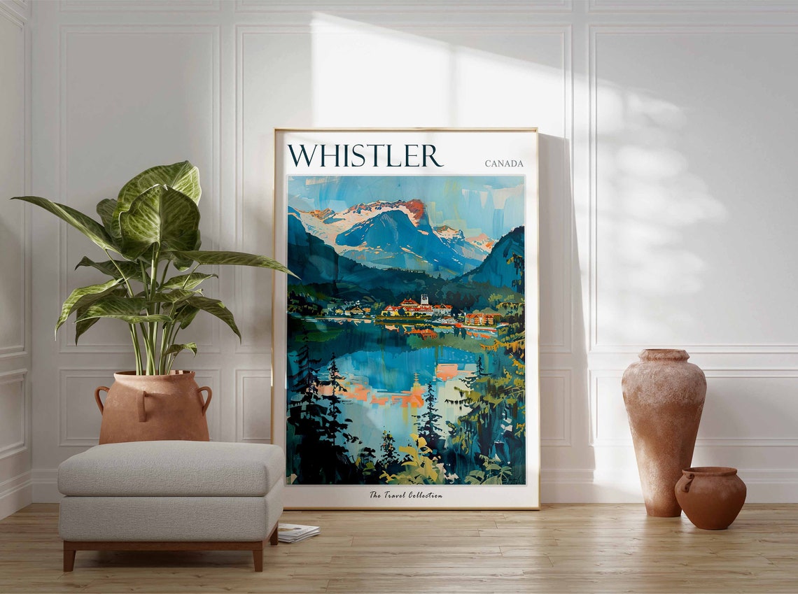 Whistler Canada Mountain Lake Village Landscape Scenic Art Poster - Image 3
