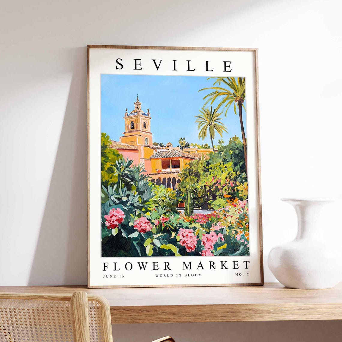 Seville Flower Market Poster Sevilleprint Spanish Floral Wall Art Sevillefloral Decor Botanical Spain Print Europe Travel