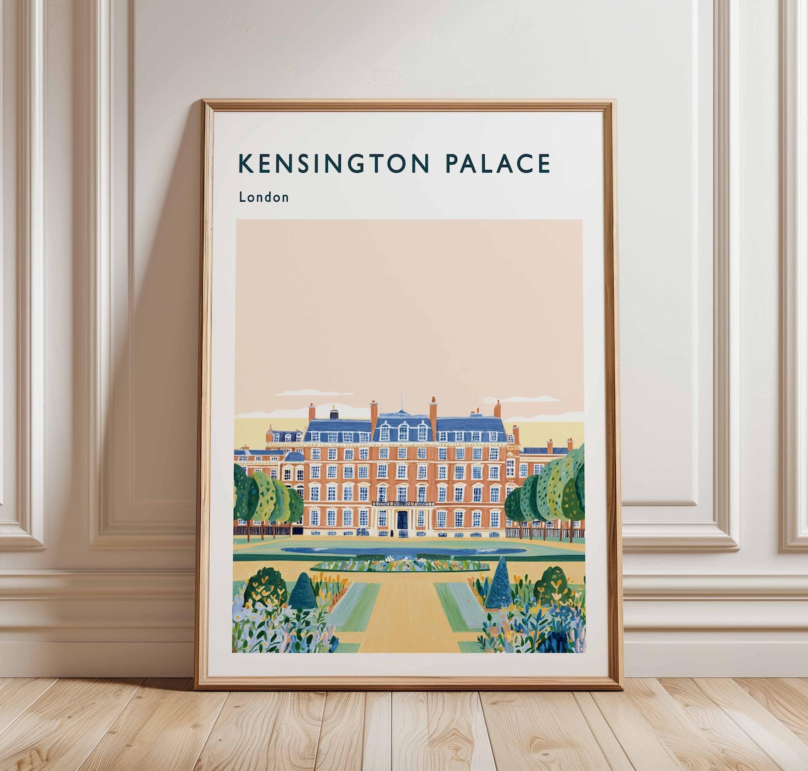 Kensington Palace London Formal Garden Peach Sky Travel Art Poster