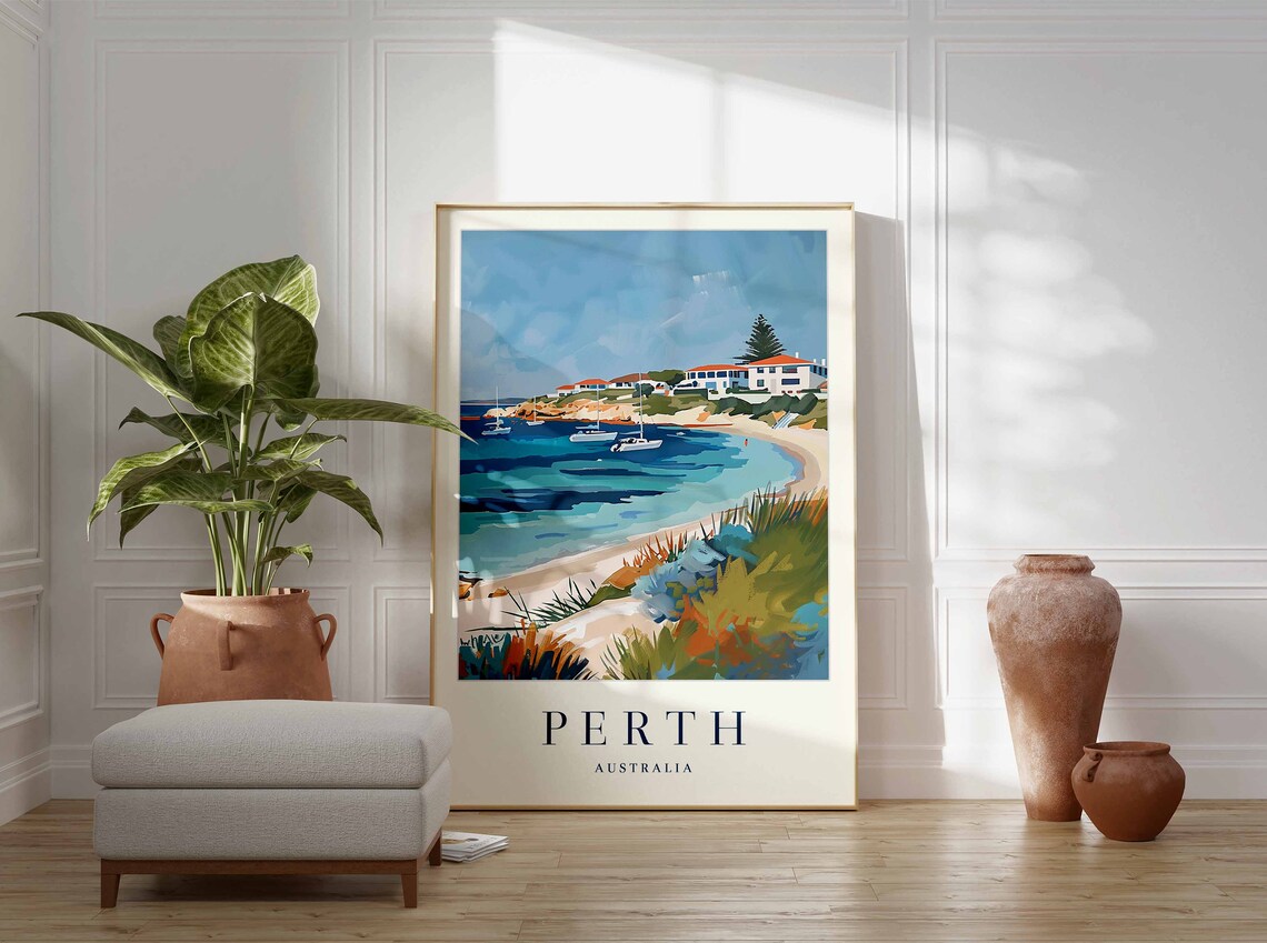 Perth Poster Perth Travel Print Australia Wall Art Australian Decor Tropical Decor Sea Print Perth Gift Perth Travel Poster - Image 3