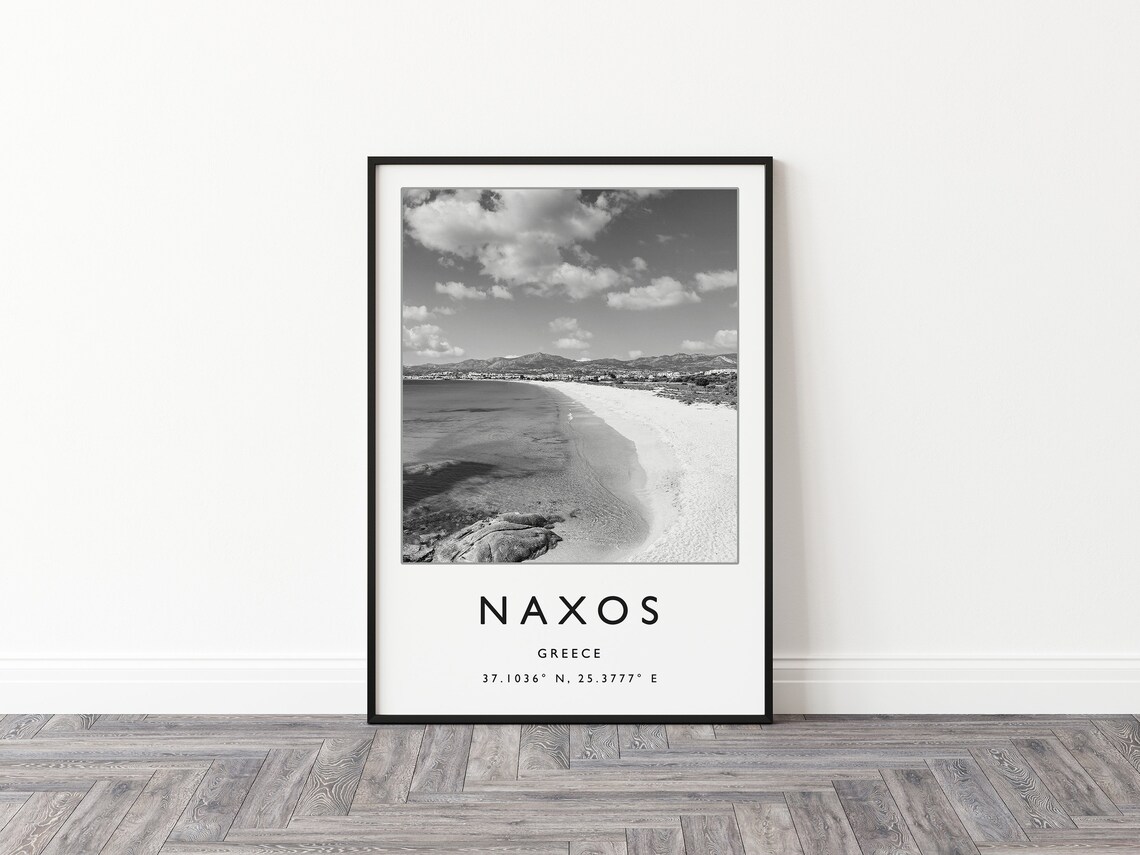 Naxos Greece Aegean Beach Shoreline Black White Photo Poster - Image 2