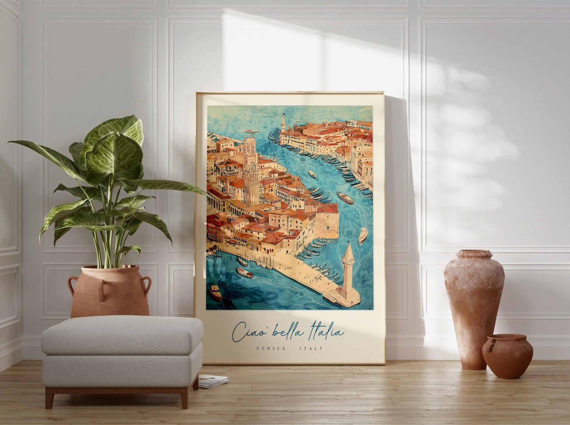Venice Harbor Aerial Ciao Bella Italia Grand Canal Gondolas Poster - Image 3