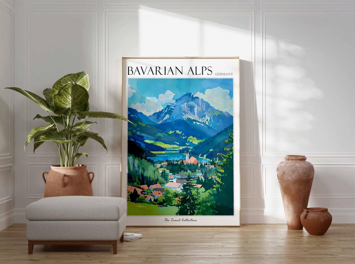 Bavarian Alps Germany Mountain Village Lake Travel Collection Poster - Image 3
