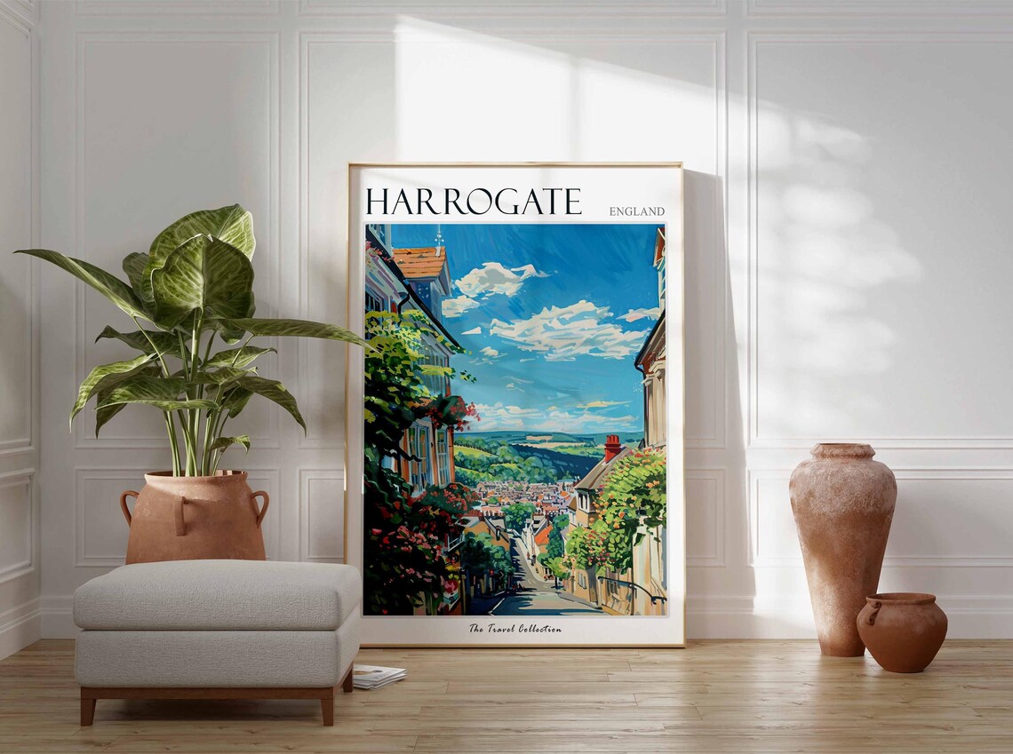 Harrogate England Hillside Street Summer Bloom Vintage Travel Poster - Image 2