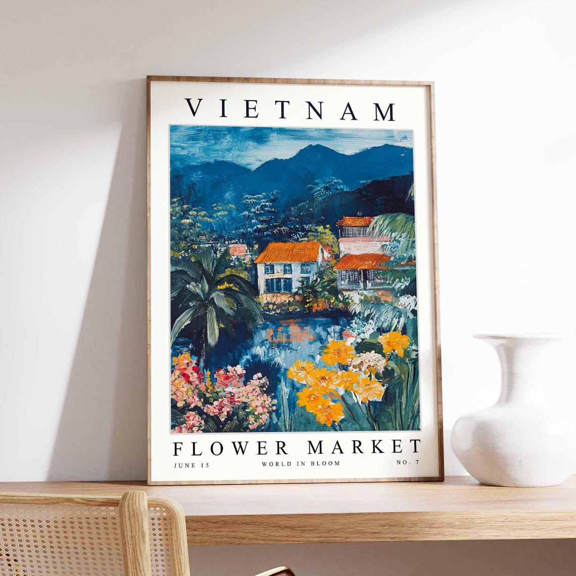 Vietnam Flower Market Riverside Villas Mountain Bloom Art Poster