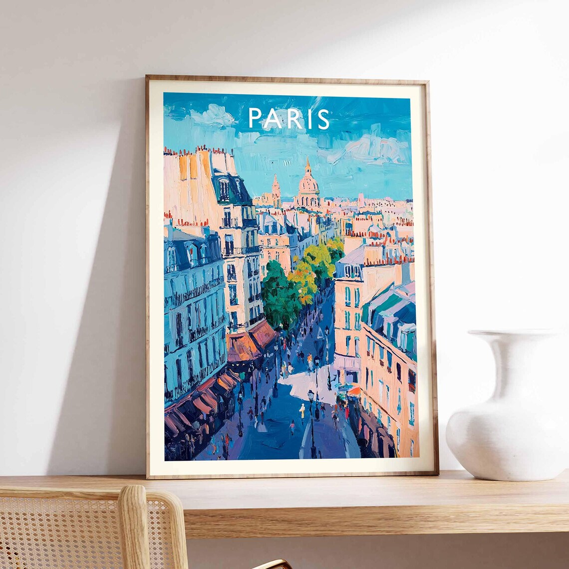 Paris Sacré Cœur Basilica View Over Colorful Café Street Poster