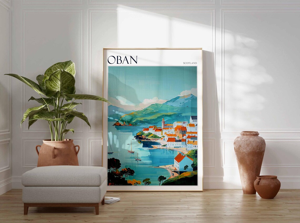 Oban Colorful Coastal Town Mountain Bay Scotland Travel Poster - Image 4