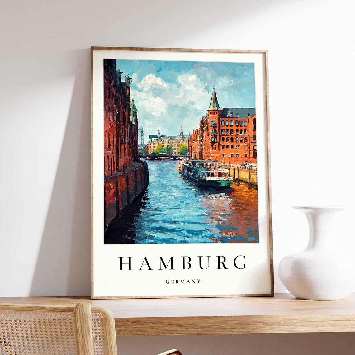Hamburg Germany Speicherstadt Canal Brick Warehouse Travel Poster