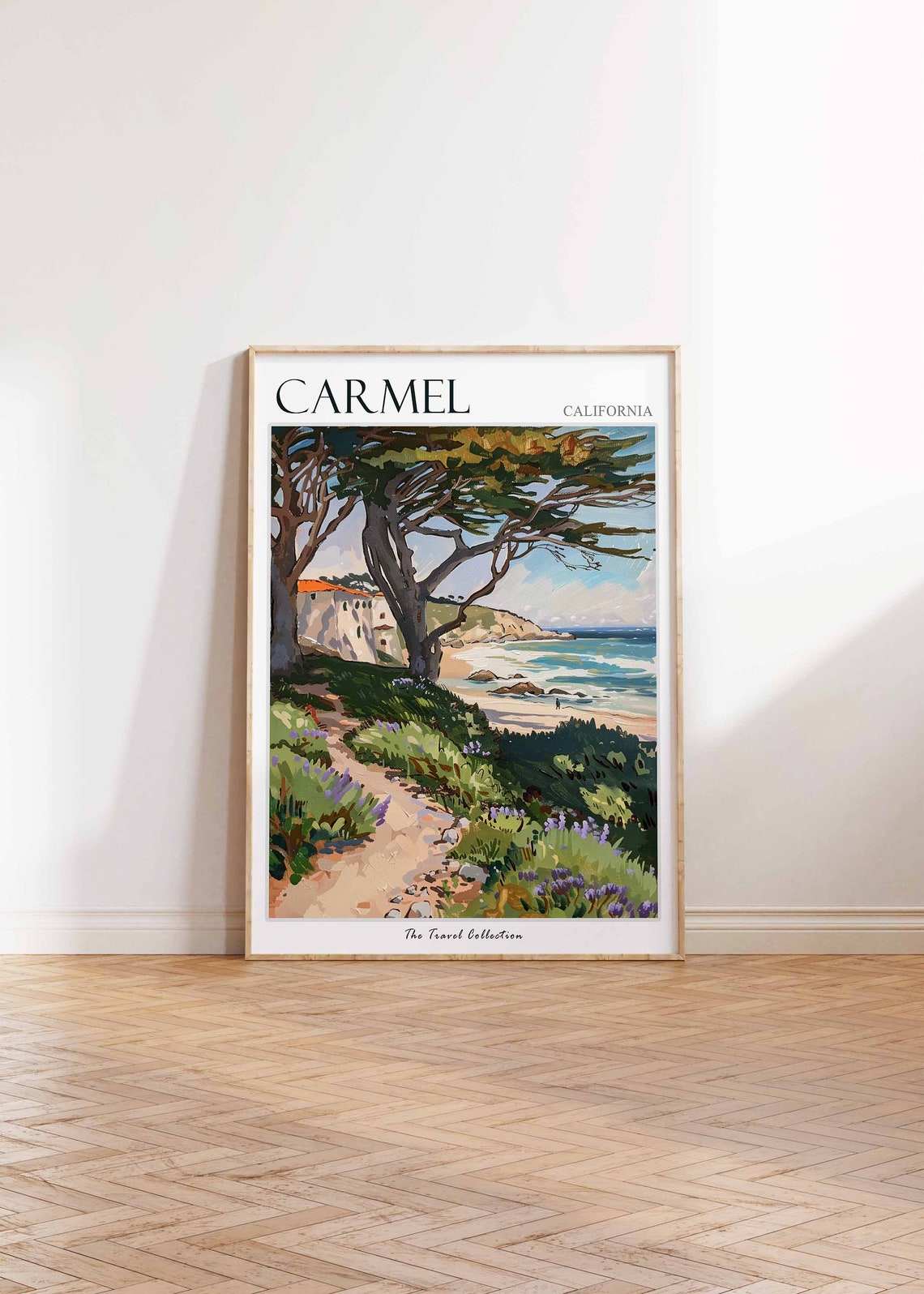 Carmel California Coastal Path Cypress Trees Painted Travel Poster - Image 2