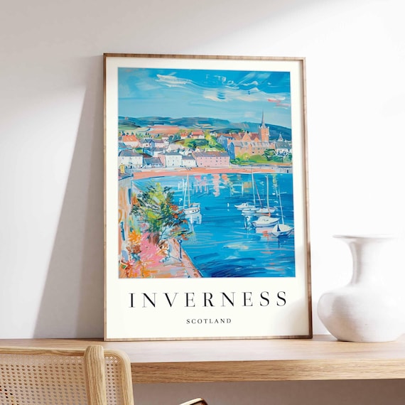 Inverness Scotland Sunny Harbor Sailboats Colorful Travel Poster