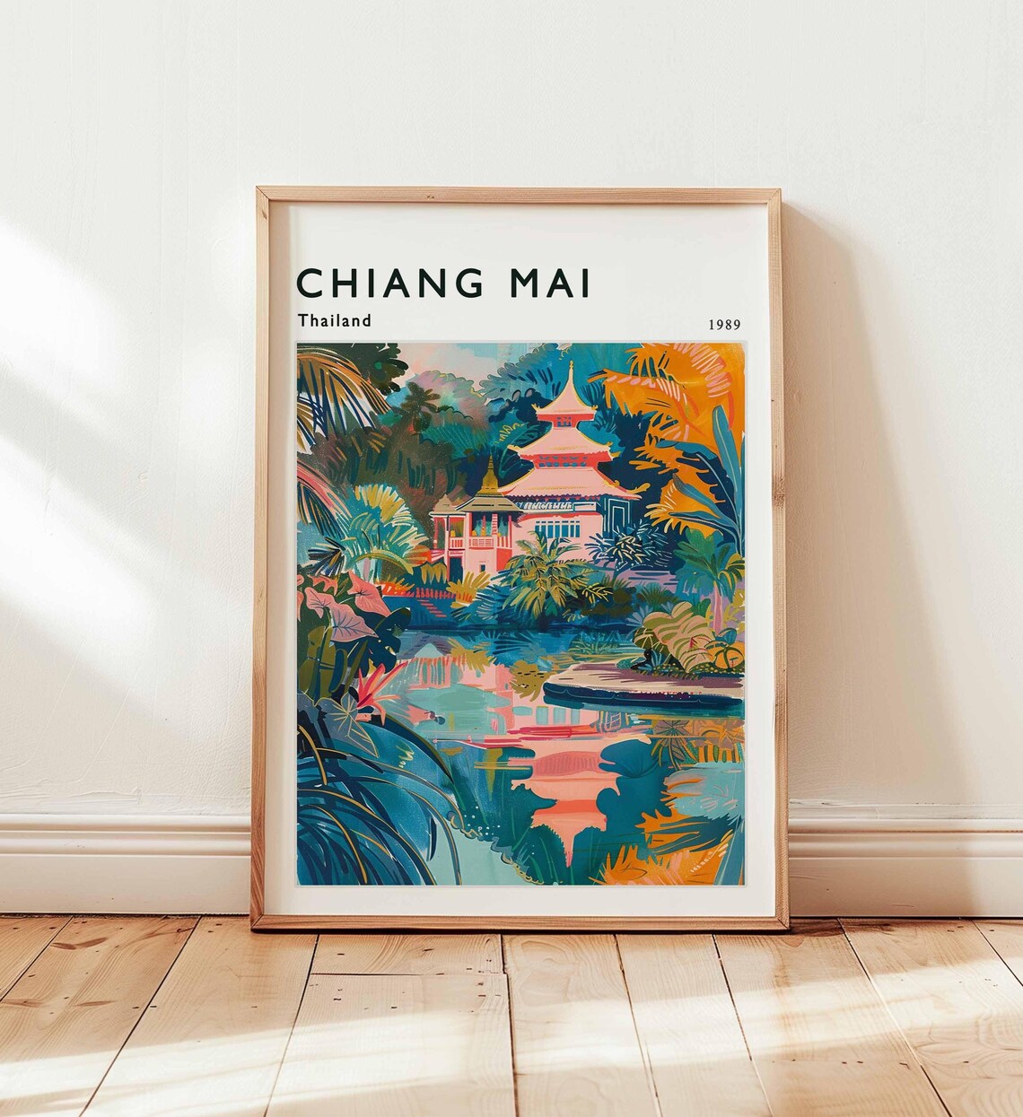 Chiang Mai Thailand 1989 Jungle Temple Pagoda Colorful Travel Poster