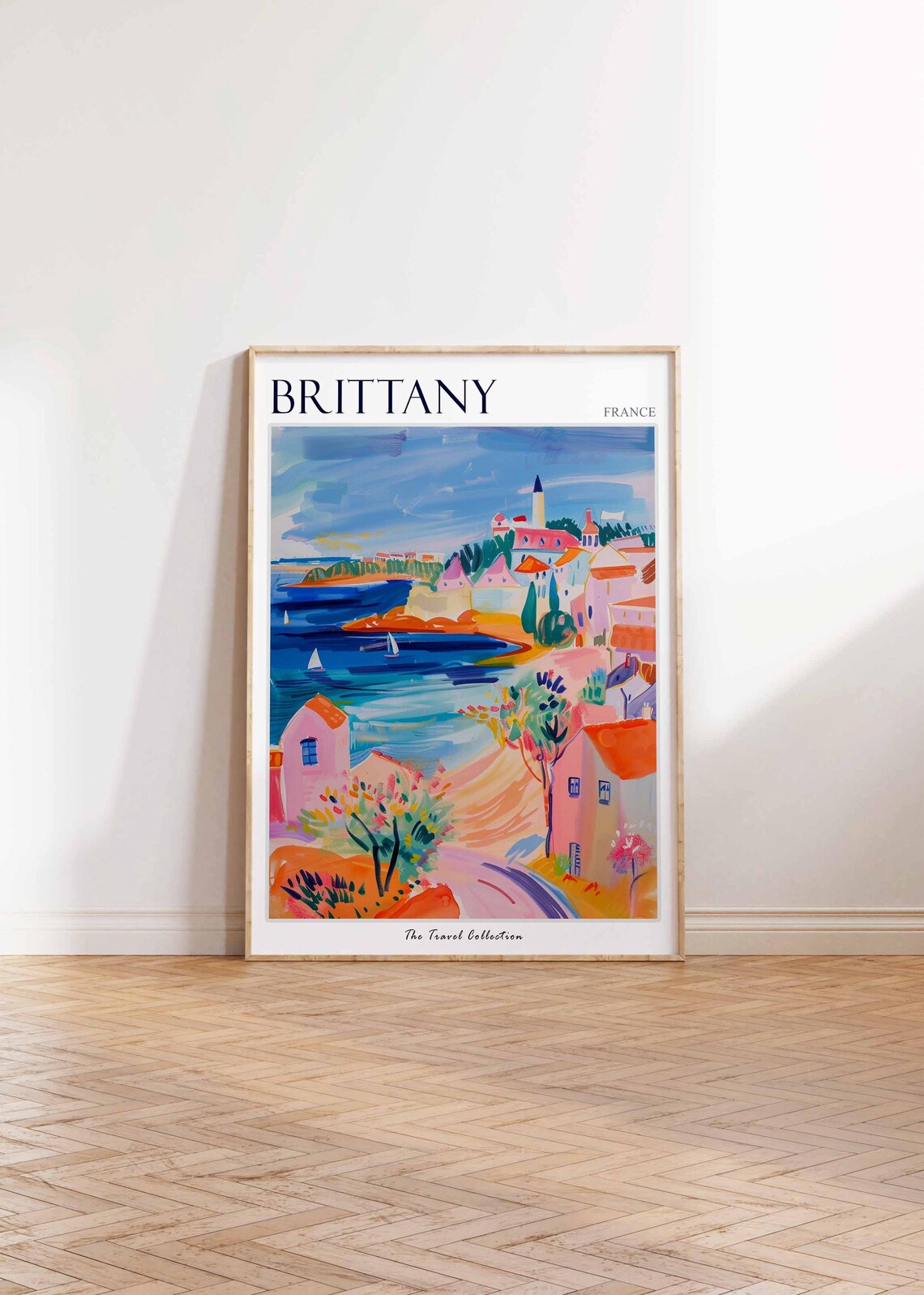 Brittany France Sailing Harbor Town Pink Houses Blue Spire Poster - Image 2