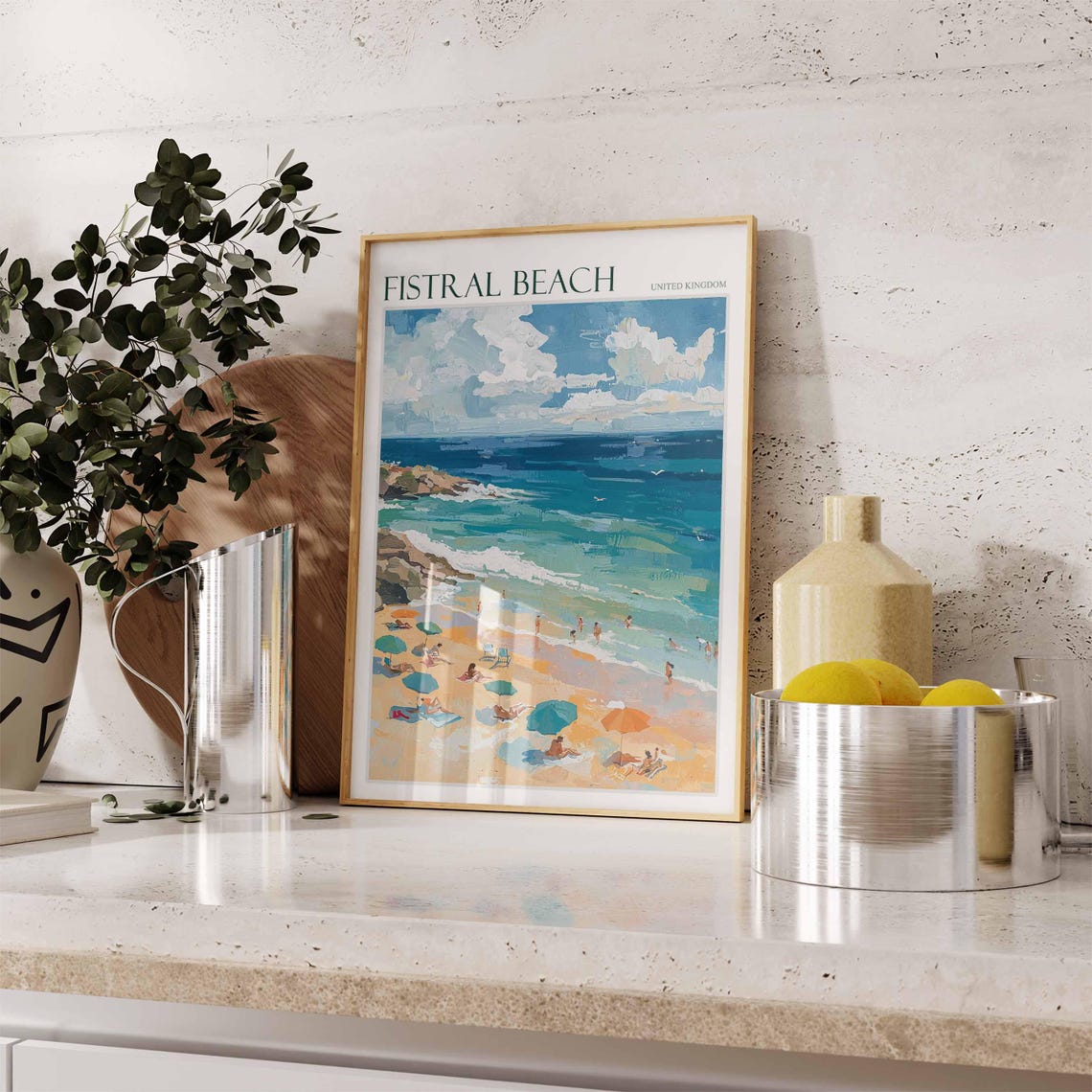 Fistral Beach United Kingdom Umbrella Beach Waves Sunny Poster - Image 2