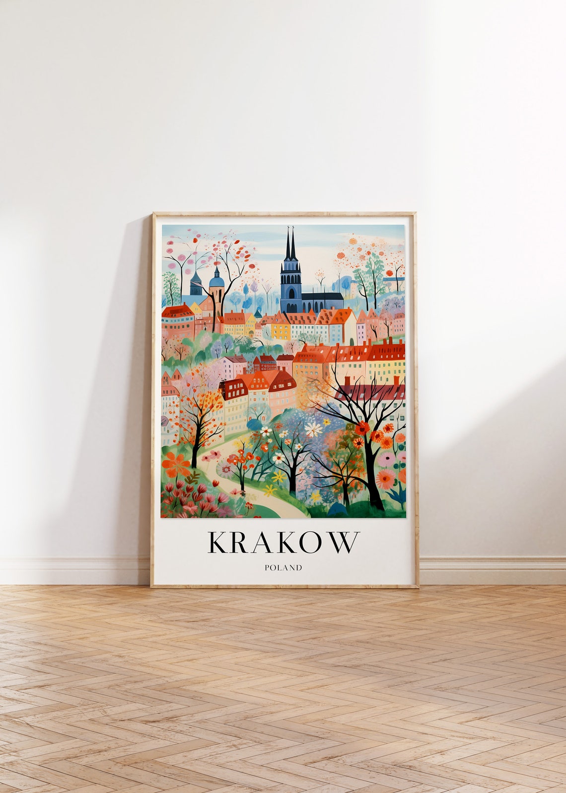 Krakow Poland Autumn Folk Art Cityscape Cathedral Towers Poster - Image 3