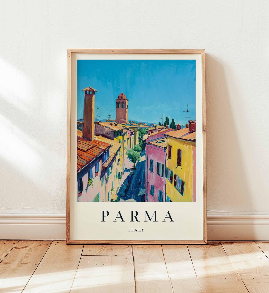Parma Italy Old Town Rooftop Panorama with Bell Towers Travel Poster