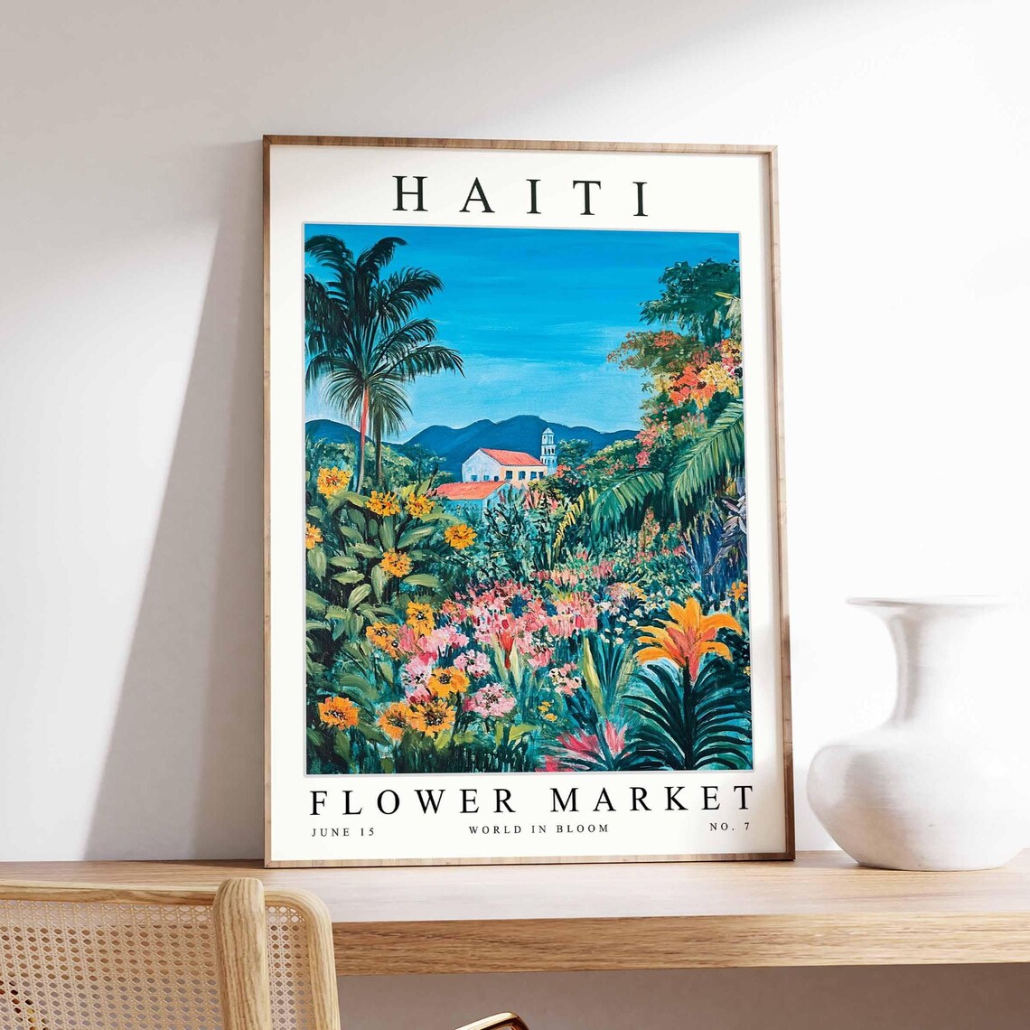Haiti Flower Market Church Hill Red Roof Floral Garden Poster