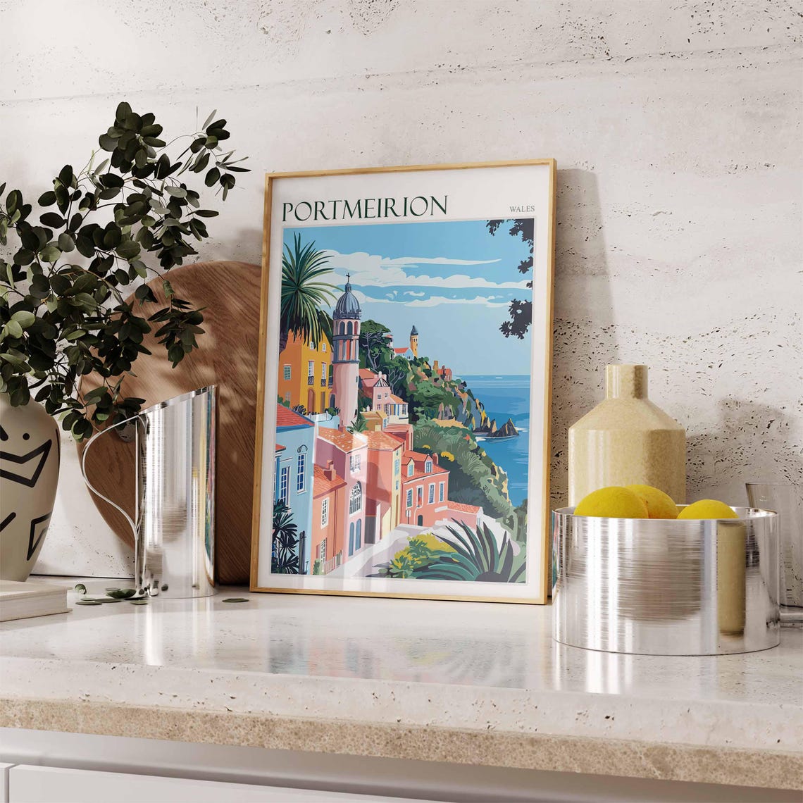 Portmeirion Poster Wales Poster Uk Travel Poster Coastal Wall Art British Decor European Travel Poster Uk Landscape Poster Uk Print - Image 3