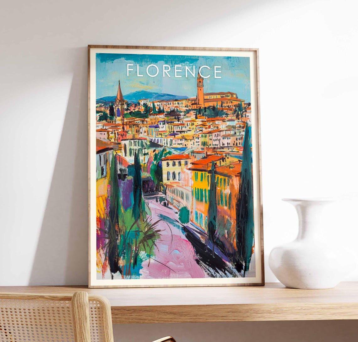 Florence Italy Watercolor Old Town Rooftops Cypress Hills Poster