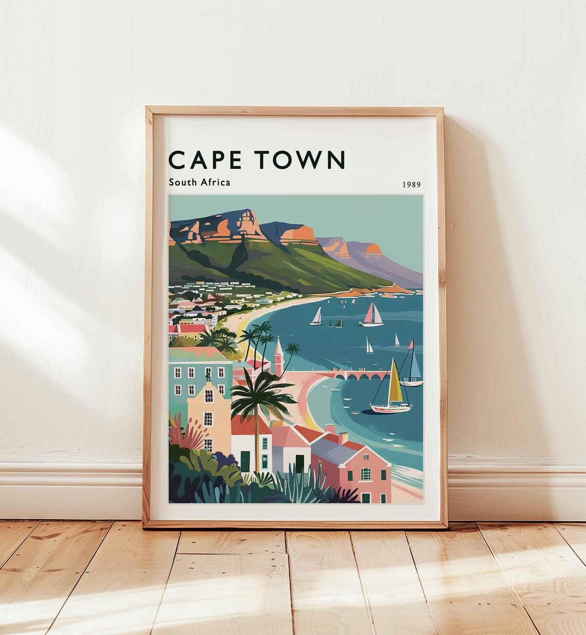 Cape Town South Africa 1989 Table Mountain Bay Sailboats Poster