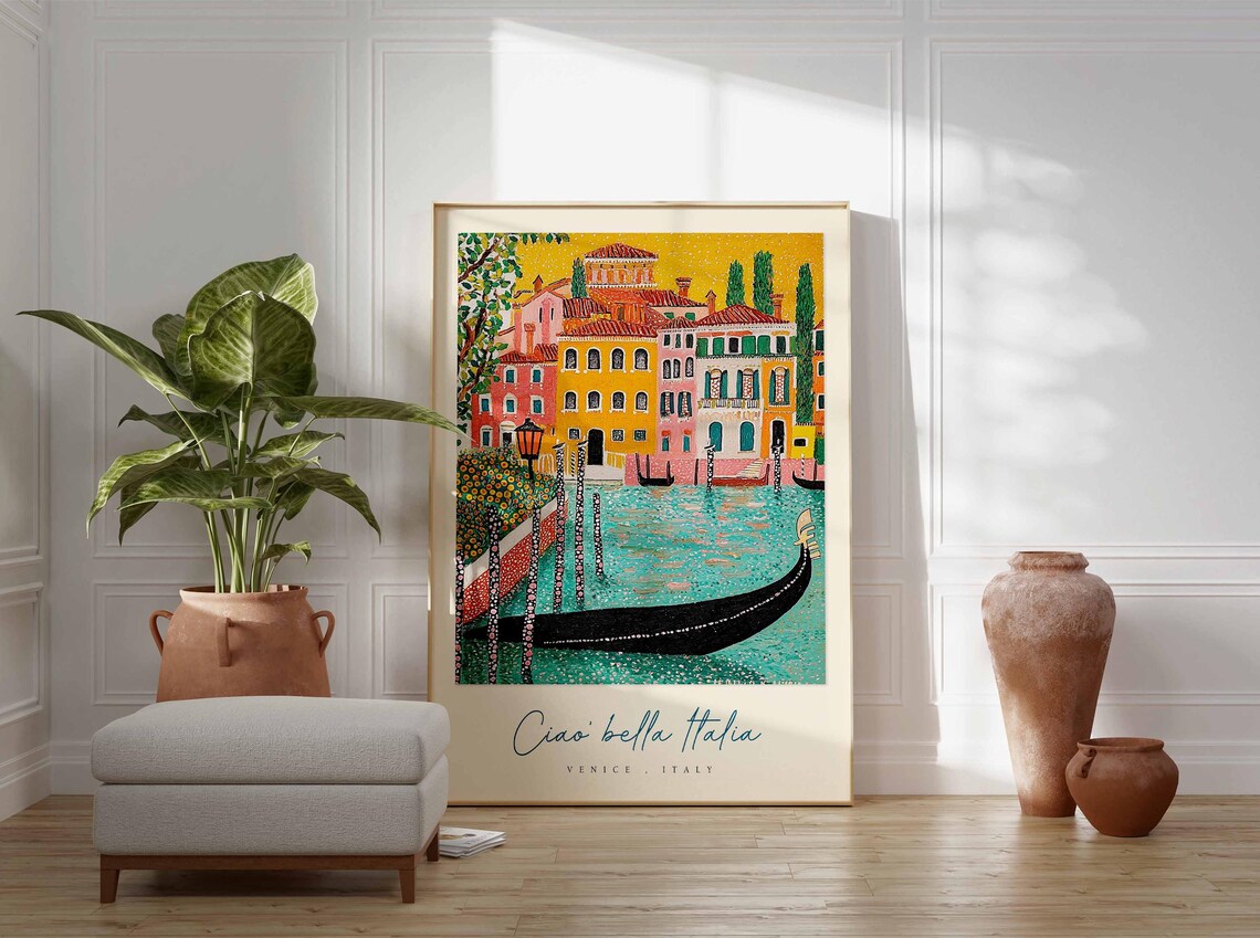 Venice Canal Black Gondola Ciao Bella Italia Cypress Italy Poster - Image 3