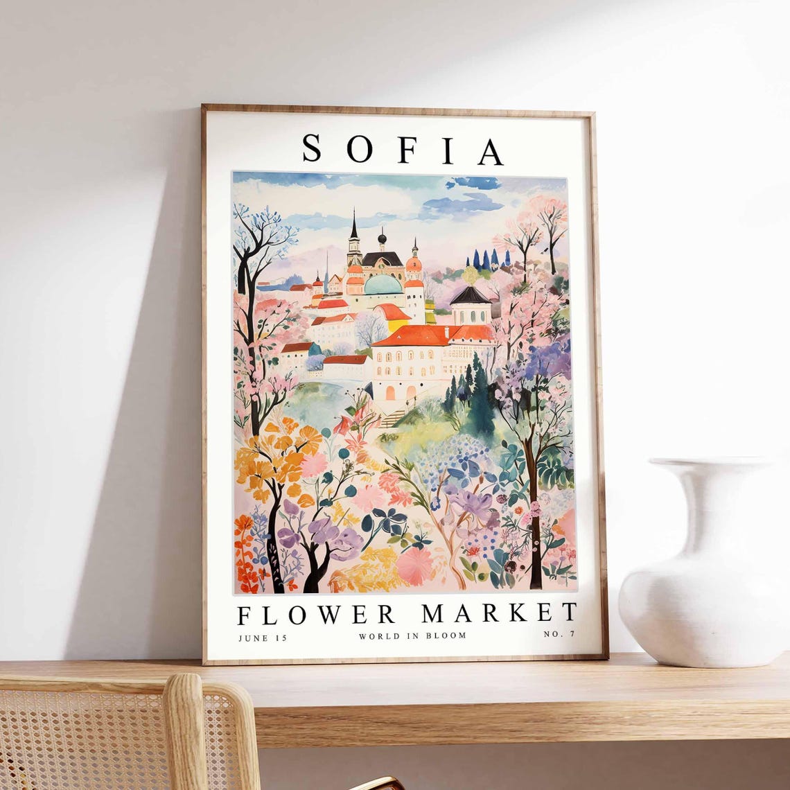 Sofia Flower Market Twin Dome Cathedral Spring Blossom Art Poster