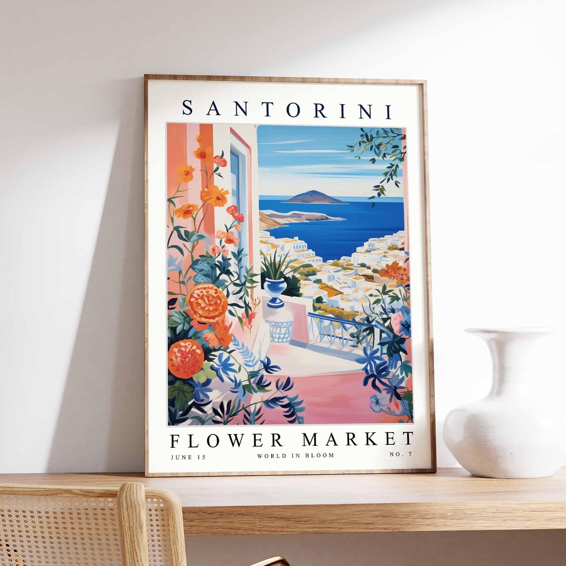 Santorini Flower Market Caldera Terrace Orange Blossom Garden Poster