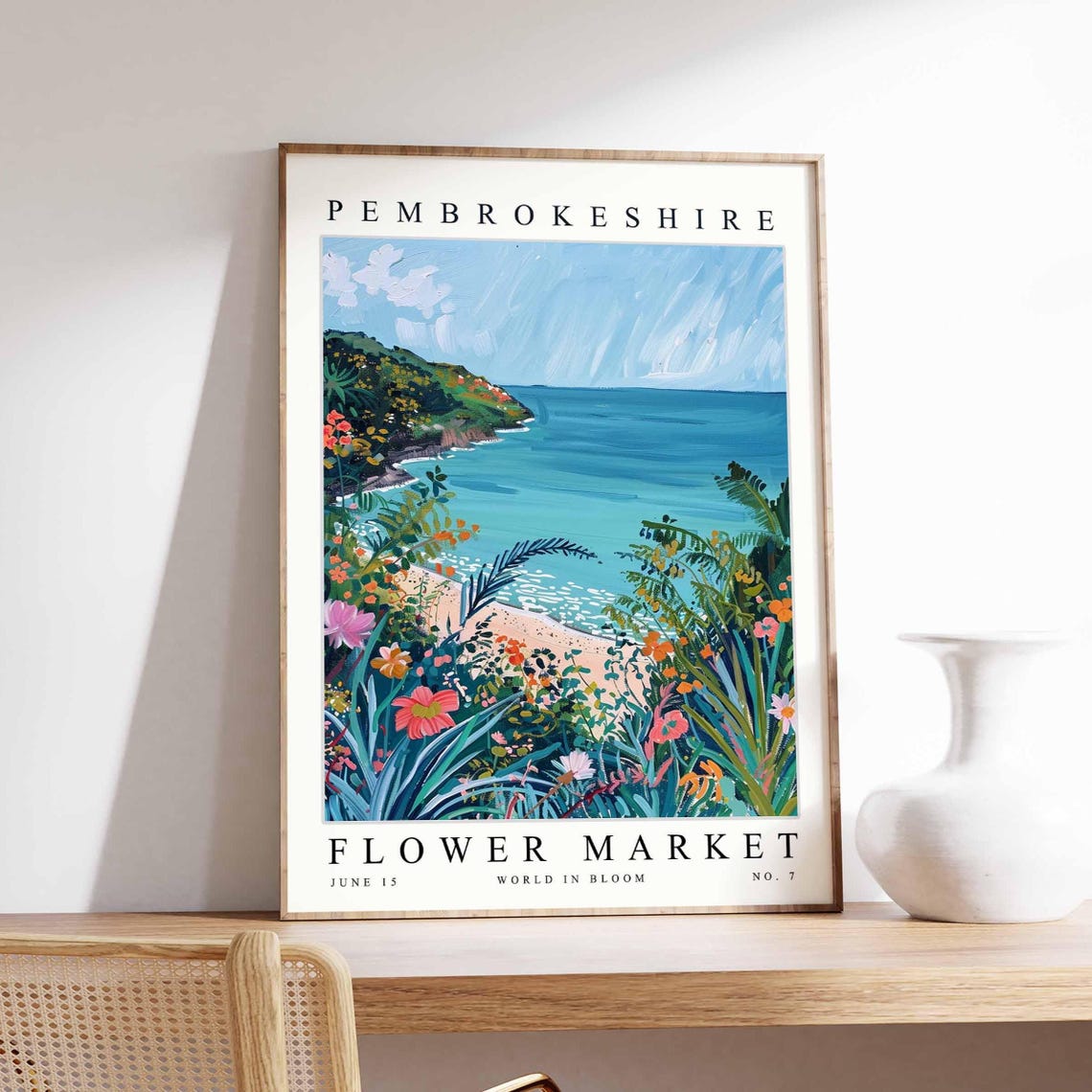 Pembrokeshire Lush Tropical Foliage Blue Bay Coast Floral Poster