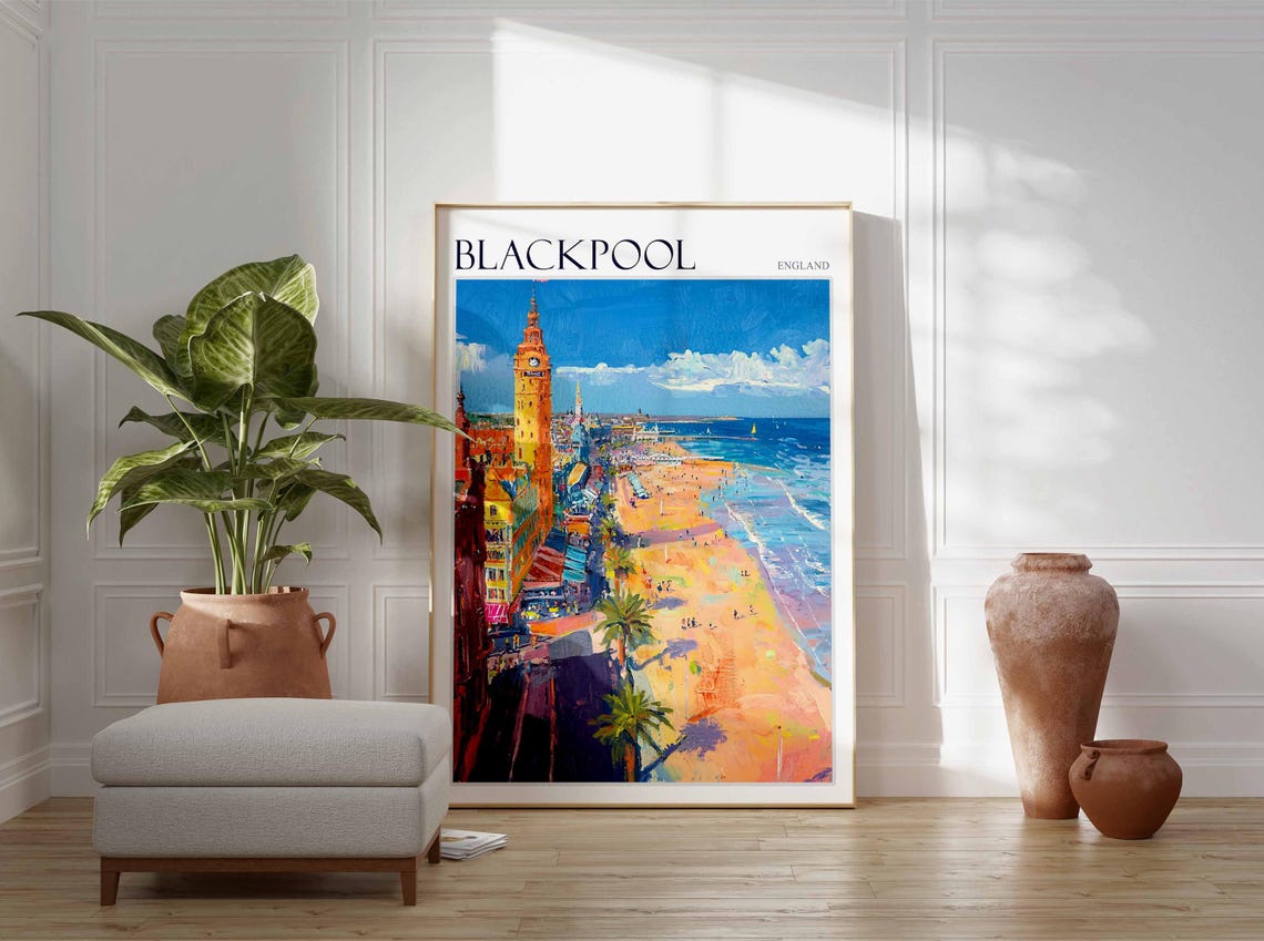 Blackpool Tower Beachfront Golden Beach Vivid England Seaside Poster - Image 3
