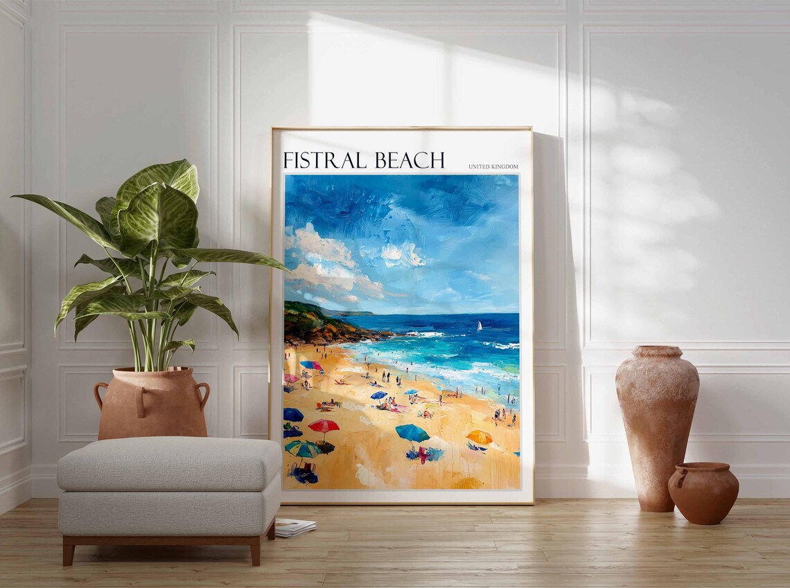 Fistral Beach United Kingdom Colorful Umbrellas Surf Art Poster - Image 3