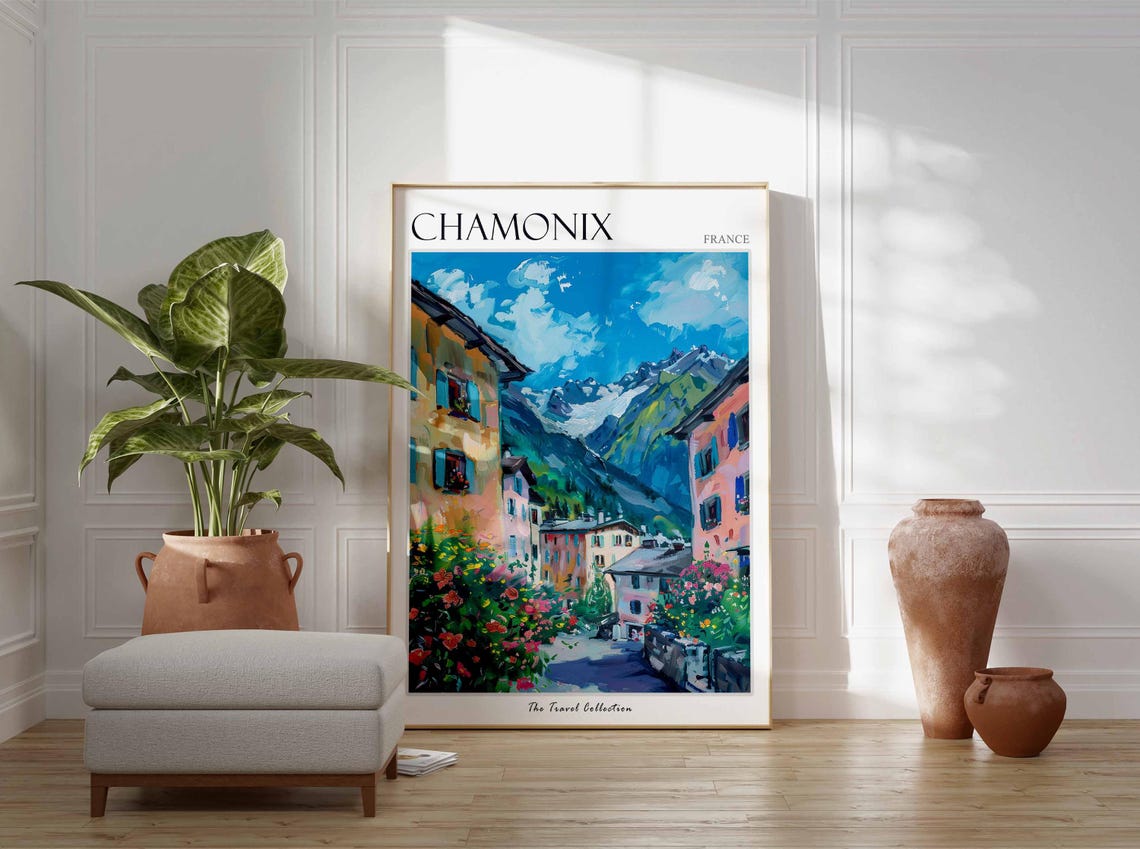 Chamonix Poster France Travel Print French Decor Europe Travel Poster European Wall Art Ski Print Chamonix Travel Poster - Image 3