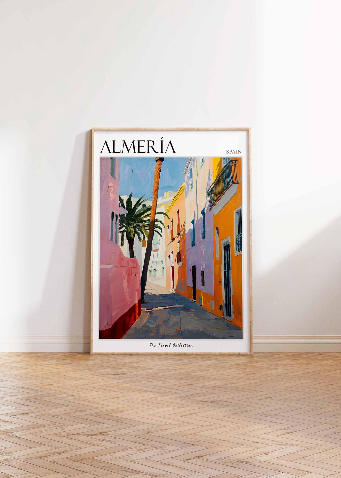 Almeria Spain Pink Alley Tall Palm Colorful Illustration Poster - Image 2