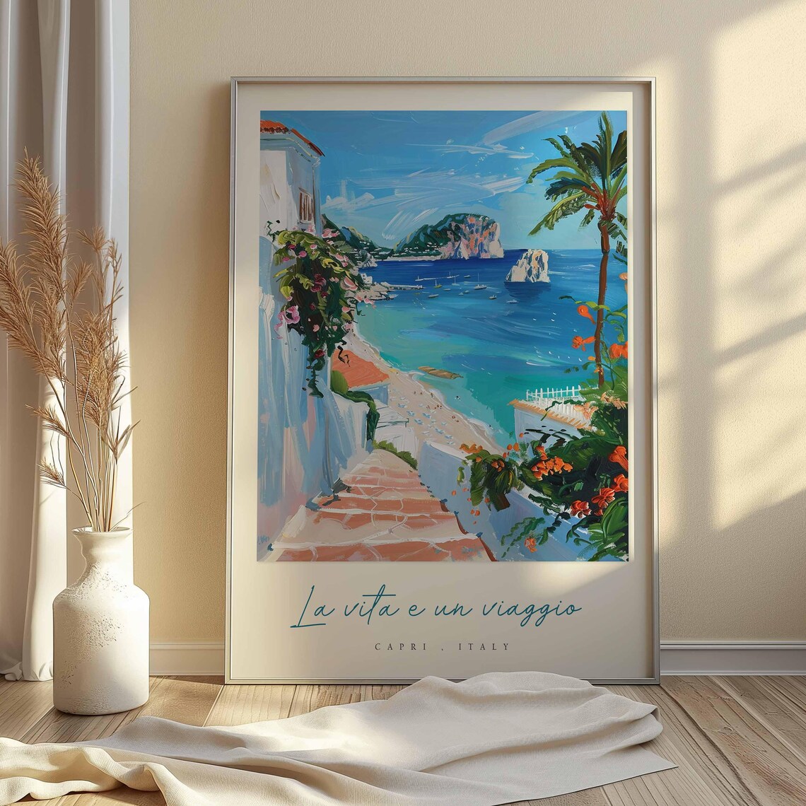 La Vita e un Viaggio Capri Italy Palm Villa Stairway Bay Poster - Image 2