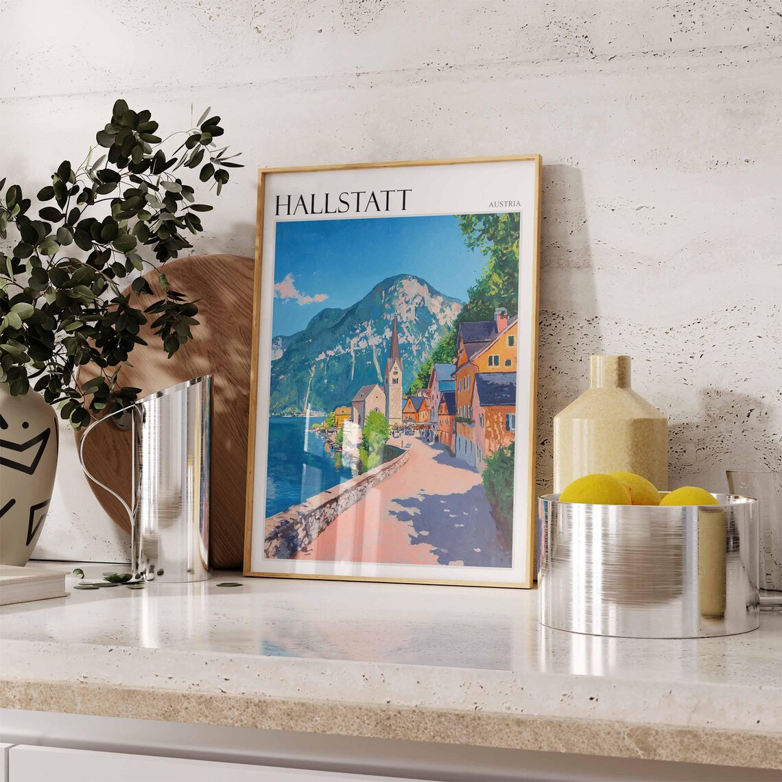 Hallstatt Austria Painted Village Street Lake Church Travel Poster - Image 2