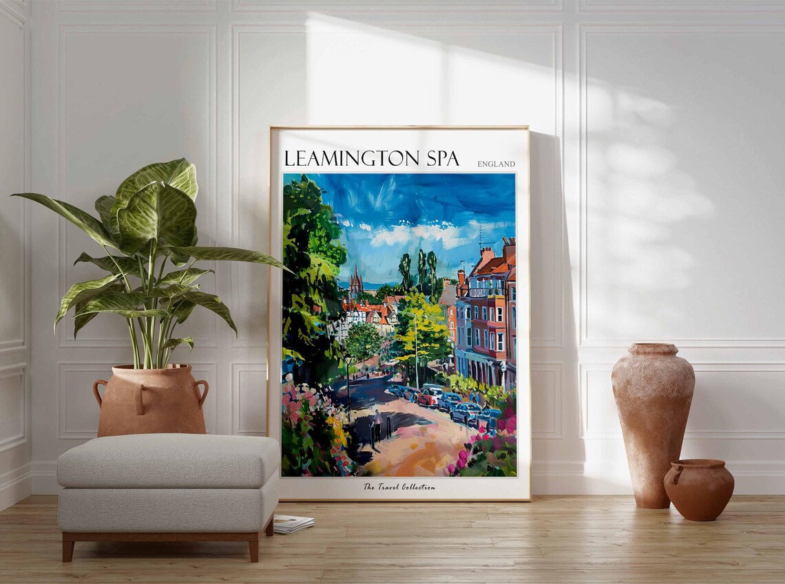 Leamington Spa England Tree Lined Street Painting Travel Poster - Image 2