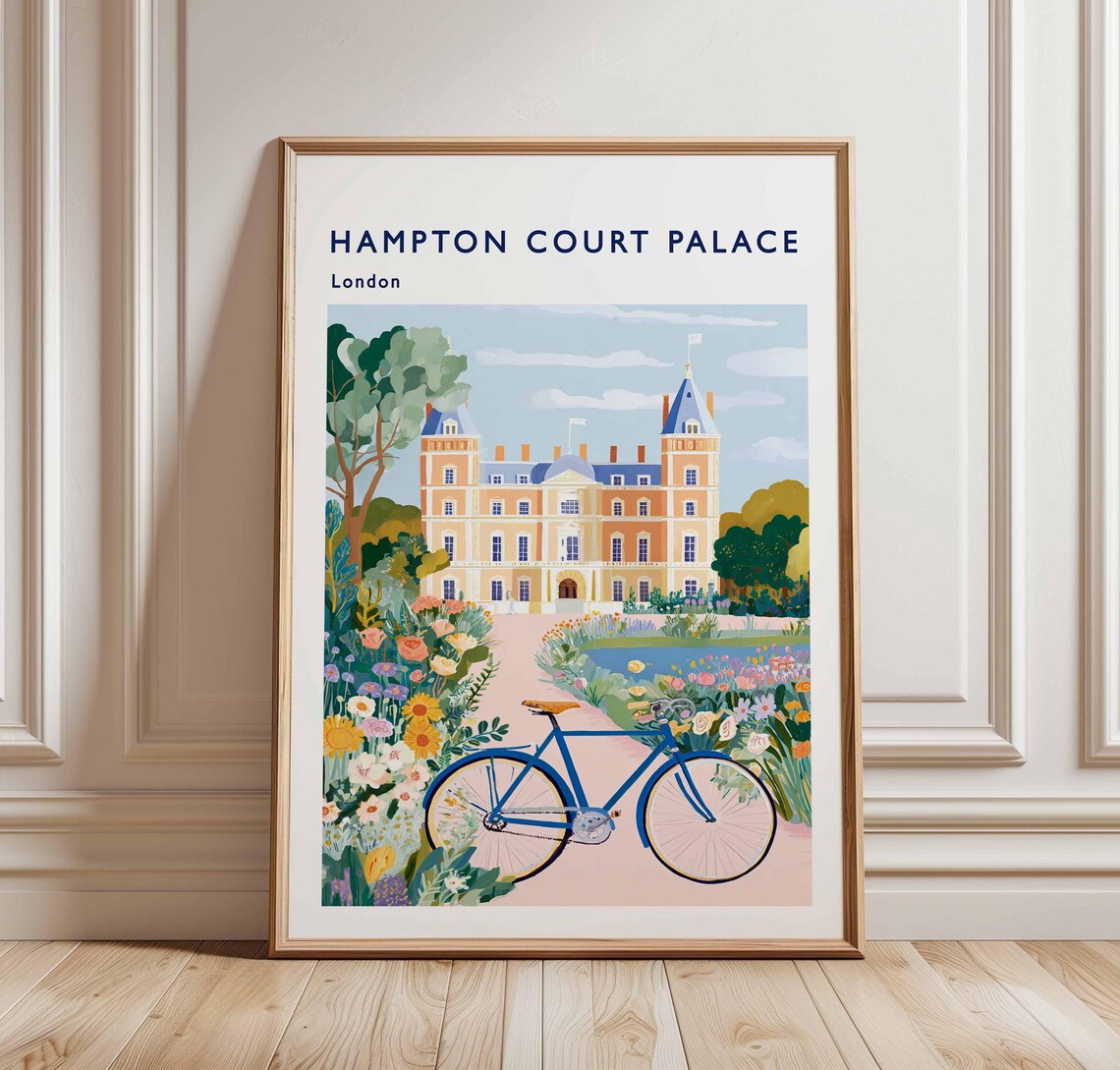 Hampton Court Palace London Garden Bicycle Floral Travel Poster