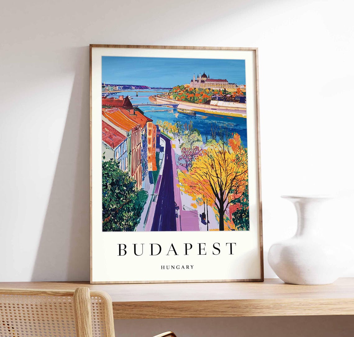 Budapest Danube River Buda Castle Autumn Colors Travel Poster