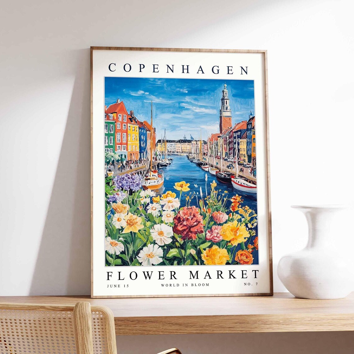Copenhagen Flower Market No 7 Colorful Harbor Sailboats Art Poster