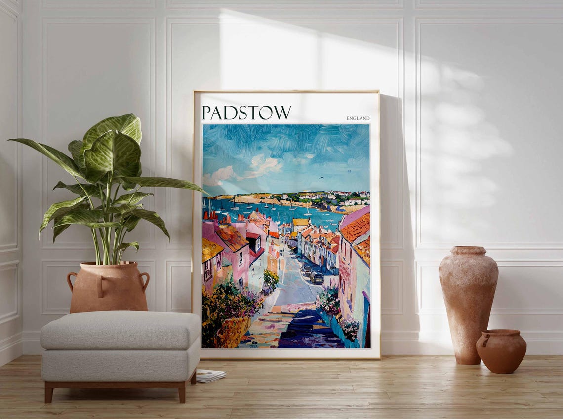 Padstow England Pink Street Harbor View Vintage Travel Poster - Image 4